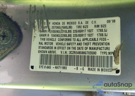 2008 Honda Cr-V Ex from USA, damaged, VIN 3CZRE48588G703590